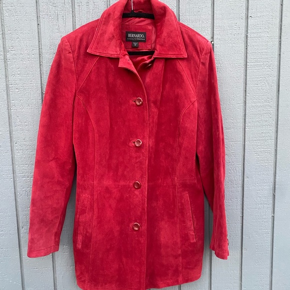 Bernardo Jackets & Blazers - Bernardo Red Suede Knee Length Coat
